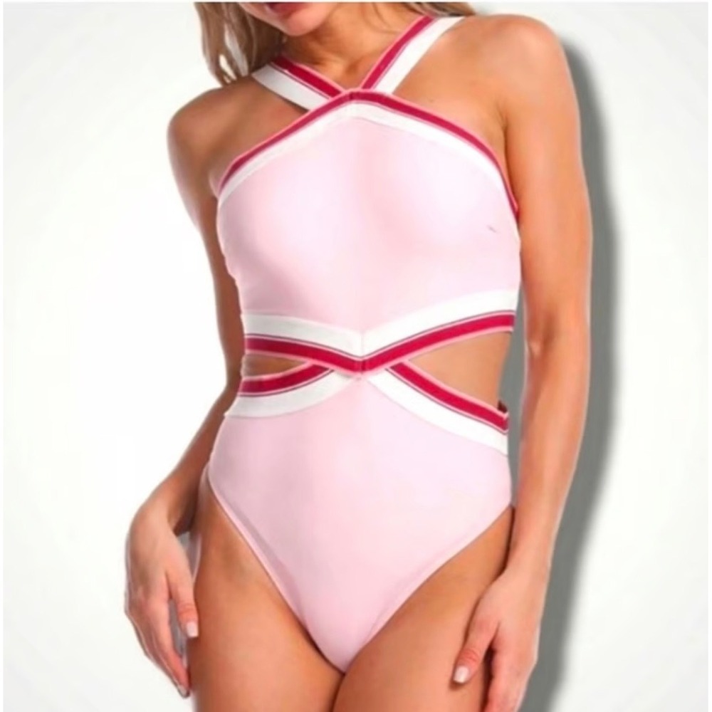 Juicy Couture Pink Monokini One Piece Swimsuit Novelty Elastic Cutout Size M